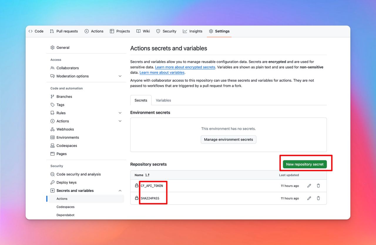 Repository secrets